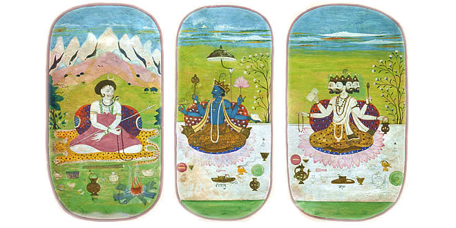 Which religion worship God Brahma, Vishnu and Shiva?