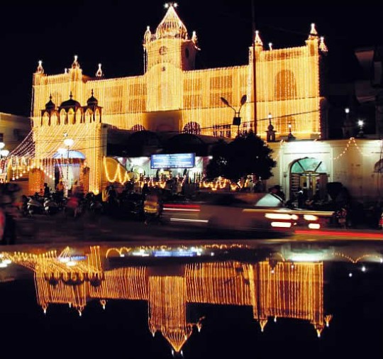 A Gurudwara illuminated on the occasion of Baisakhi at Model Town in Jalandhar