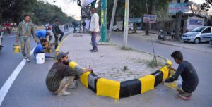 A day ahead of the visit of Deputy CM Sukhbir Badal Dividers being painted near Circuit House