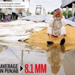A farmer in a pensive mood at the grain market following rain in Sangrur