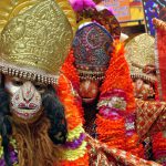 Artistes dress up as Hindu god Hanuman at a procession to mark Ram Navami in Amritsar on April 4, 2017