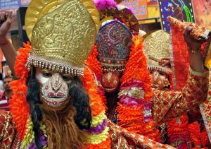 Artistes dress up as Hindu god Hanuman at a procession to mark Ram Navami in Amritsar on April 4, 2017