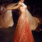 Bollywood actress Ujawala Raut display the Designer's Lalit Dalmia collection on the fourth day of the Lakme Fashion Week (LFW) summer/resort 2016 in Mumbai on April 2, 2016
