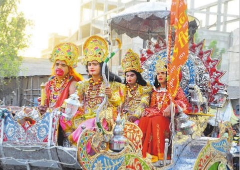 Devotees take out a religious procession to mark Ram Navami in Bathinda