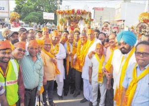 Devotees take out a religious procession to mark Rama Navami in Bathinda