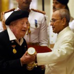Michael Postel, president of Musee Asiatica (Museum of Asiatic Arts) in Biarritz, France, receives the Padma Shri Award from President Pranab Mukherjee during an investiture ceremony at Rashtrapati Bhawan in New Delhi on March 28, 2016
