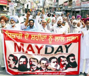 Organisations take out a rally on the occasion of Labour Day in Bathinda