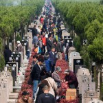 People visit and tend to graves during the annual ‘Qingming’ festival, or Tomb Sweeping Day, at a public cemetery in Shanghai on April 4, 2016. During Qingming, Chinese traditionally tend the graves of their departed loved ones and often burn paper offerings to honour them and keep them comfortable in the afterlife.