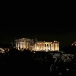 The temple of the Parthenon is pictured with its lighting switched on before the Earth Hour in Athens on March 19, 2016. Individuals, businesses, cities, and landmarks around the world are switching off their lights for one hour on Saturday to focus attention on climate change