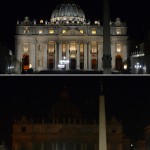 This combination of two pictures shows St Peter's basilica lit (top) and with the lights turned off during the WWF ‘Earth Hour’ campaign for global climate change awareness on March 16, 2016 in Rome