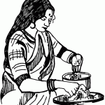 Woman washing rice