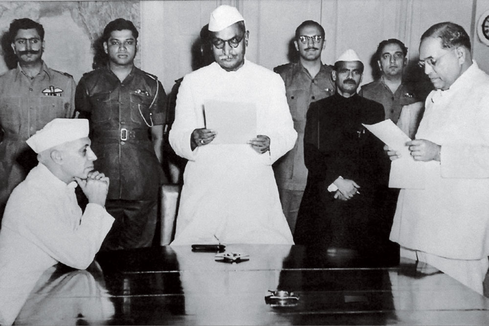 Jawahar Lal Nehru, Dr. Rajendra Prasad and Bhim Rao Ambedkar