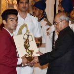 President Pranab Mukherjee presents Arjuna award to Boxer Shiv Thapa at the National Sports and Adventure Awards function at Rashtrapati Bhawan in New Delhi on August 29, 2016.
