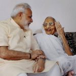 Prime Minister Narendra Modi speaks to his mother on his 67th birthday in Gandhinagar on September 17, 2016. The Prime Minister is in the state to visit his mother on his birthday.