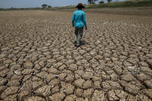 A man walks on a dried up swamp in Ayutthaya Thailand, on April 9, 2016. Picture taken April 9, 2016.