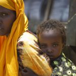 A woman and a child seen in the drought-affected village of Bandarero, near Moyale town on the Ethiopian border, in northern Kenya