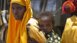 A woman and a child seen in the drought-affected village of Bandarero, near Moyale town on the Ethiopian border, in northern Kenya