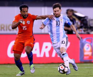 Argentina midfielder Lionel Messi (10) during the 2016 Copa America Centenario final against Chile at MetLife Stadium.