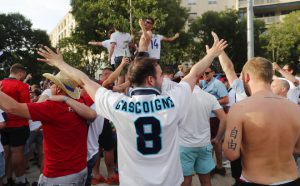 England fans outside the stadium before a match between Wales and Slovakia at the Euro 2016-Group B at Stade de Bordeaux, Bordeaux, France on June 11, 2016.