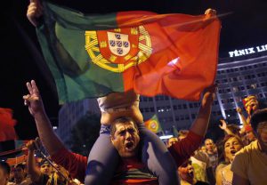 Fans of Portugal react after the Euro 2016 final between Portugal and France in Lisbon, Portugal on July 10, 2016.
