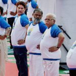 Haryana CM Manoharlal Khattar during the Yoga session on the 2nd International Day of Yoga at the Capitol Complex in Chandigarh
