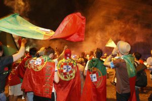 Portugal fans react on the Champs-Elysees after their team won in the Portugal v France EURO 2016 final soccer match in Paris, France, on July 10, 2016.