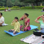 Residents doing yoga at Shanti Kunj during the 2nd International Yoga day at the Capitol Complex in Chandigarh