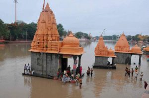 Temple submerged as waters of the Kshipra river overflow at Ramghat in Ujjain, Madhya Pradesh on July 11, 2016