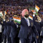 Athletes from India enter the stadium in Maracana, Rio de Janeiro, Brazil