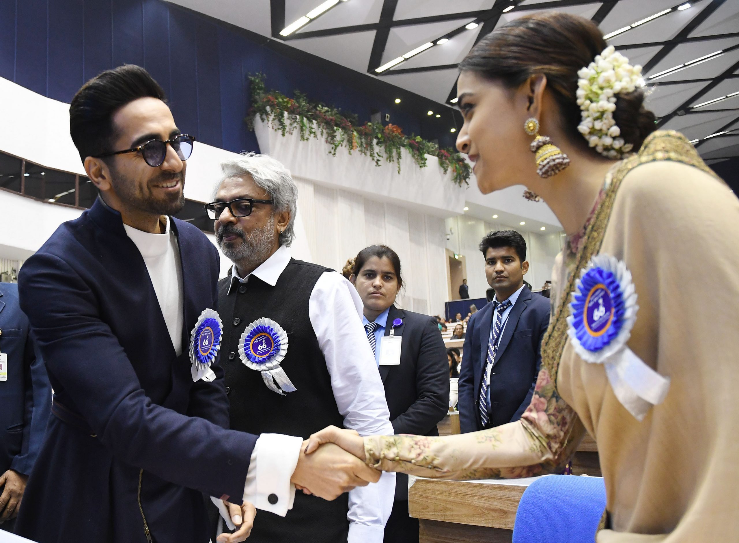 Best Actor awardees actor Ayushmaan Khurrana and actress Keerthy Suresh during the 66th National Film Awards function at Vigyan Bhavan in New Delhi