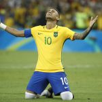 Brazil’s forward Neymar celebrates scoring the winning goal during the penalty shoot-out of the Rio 2016 Olympic Games men’s football gold medal match between Brazil and Germany at the Maracana stadium in Rio de Janeiro on August 20, 2016