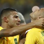 Brazil’s forward Neymar (R) celebrates scoring the winning goal during the penalty shoot-out of the Rio 2016 Olympic Games men’s football gold medal match between Brazil and Germany at the Maracana stadium in Rio de Janeiro on August 20, 2016