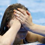 Chantalle Zijderveld of Netherlands reacts after placing third in the Women’s 100m Breaststroke (SB9) of the Rio 2016 Paralympic Games at Olympic Stadium in Rio de Janeiro on September 8, 2016.