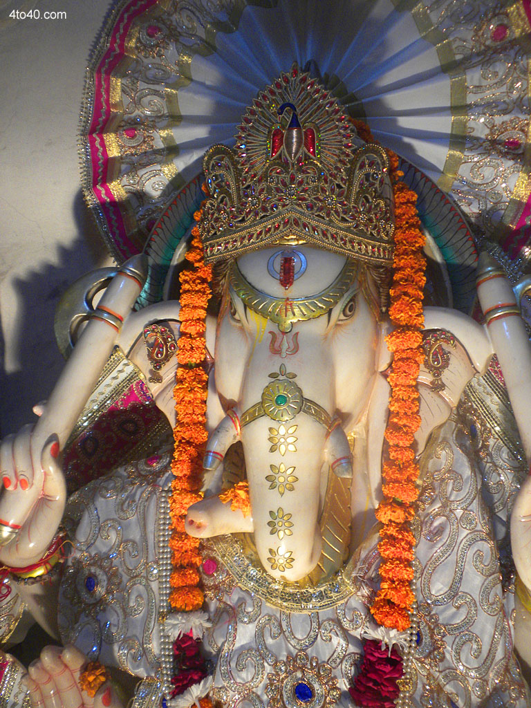 Close up of Lord Ganesha White Marble idol at Ram Temple, Sector 9, Rohini, New Delhi