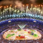 Fireworks explode as performers take part during the closing ceremony of the Rio 2016 Olympic Games at the Maracana stadium in Rio de Janeiro on August 21, 2016