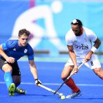 India’s Sardar Singh (R) vies for the ball with Argentina’s Gonzalo Peillat during the men’s field hockey Argentina vs India match of the Rio 2016 Olympics Games at the Olympic Hockey Centre in Rio de Janeiro on August 9, 2016.