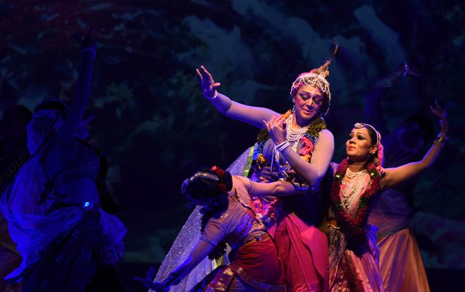 Indian actor and classical dancer Shobana performs a dance drama Krishna on occasion of Krishna Janmashtami celebrations in Chennai on August 25, 2016