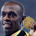 Jamaica’s Usain Bolt holds up his gold in men’s 200-meter at the 2016 at the Olympic stadium in Rio de Janeiro, Brazil, on August 19, 2016