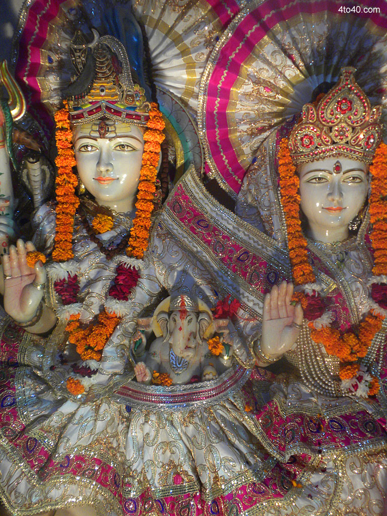 Lord Shiva, Parvati and Bal Ganesha White Marble Idols