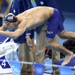 Michael Phelps (USA) of USA dives to start his leg of the relay in the Men’s 4 x 100-meter medley relay final during the swimming competitions at the 2016 Summer Olympics, August 14, 2016, in Rio de Janeiro, Brazil.