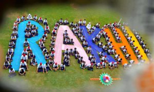 School students give a message of Rakhi on the occasion of Raksha Bandhan at a school in Patiala.