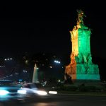 The Monumento a Los Espanoles (Monument to Spanish) is seen lit in the colours of Brazils flag in homage to 2016 Rio Olympics, in Buenos Aires, Argentina, on August 4, 2016. The 31st Summer Olympics starts on August 5 in Rio, Brazil.