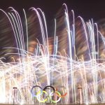 The Olympics rings are seen as fireworks explode during the closing ceremony of the Rio 2016 Olympic Games at the Maracana stadium in Rio de Janeiro on August 21, 2016
