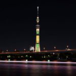 The landmark Tokyo Skytree, the tallest structure in Japan, is seen illuminated in the yellow and green colours of the Brazilian flag in Tokyo on August 4, 2016, to celebrate the Rio de Janeiro Olympic and Paralympic Games. The illumination will continue for the duration of the Olympics until August 22 and restart for the Paralympic games from September 6 until September 19.