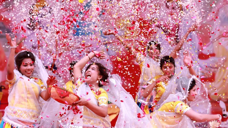 University students celebrate Phoolon ki Holi in Gurgaon