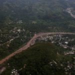 An aerial view of a collapsed bridge after Hurricane Matthew passes Petit Goave, Haiti, on October 5, 2016.