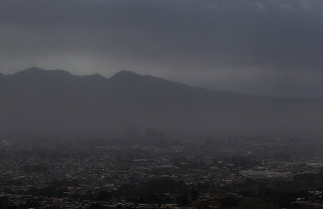 Ash from the Turrialba volcano falls on San Jose city after an eruption in San Jose, Costa Rica.