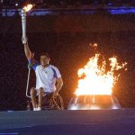 Brazilian swimmer Clodoaldo Silva holds the Paralympic torch after lighting the Paralympic cauldron during the opening ceremony of the Rio 2016 Paralympic Games at the Maracana stadium in Rio de Janeiro on September 7, 2016.