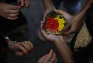 Nepalease Hindu devotees pray as they stand on the banks of the Bagmati River during the Rishi Panchami festival in Kathmandu on September 6.