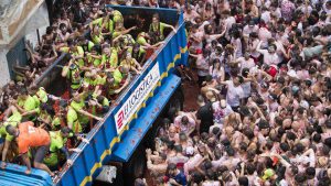Every year on Wednesday towards the end of August this weeklong festival begins which features music, dance, parades, and fireworks. For the participants a paella cooking festival is organized a night before the tomato fight.